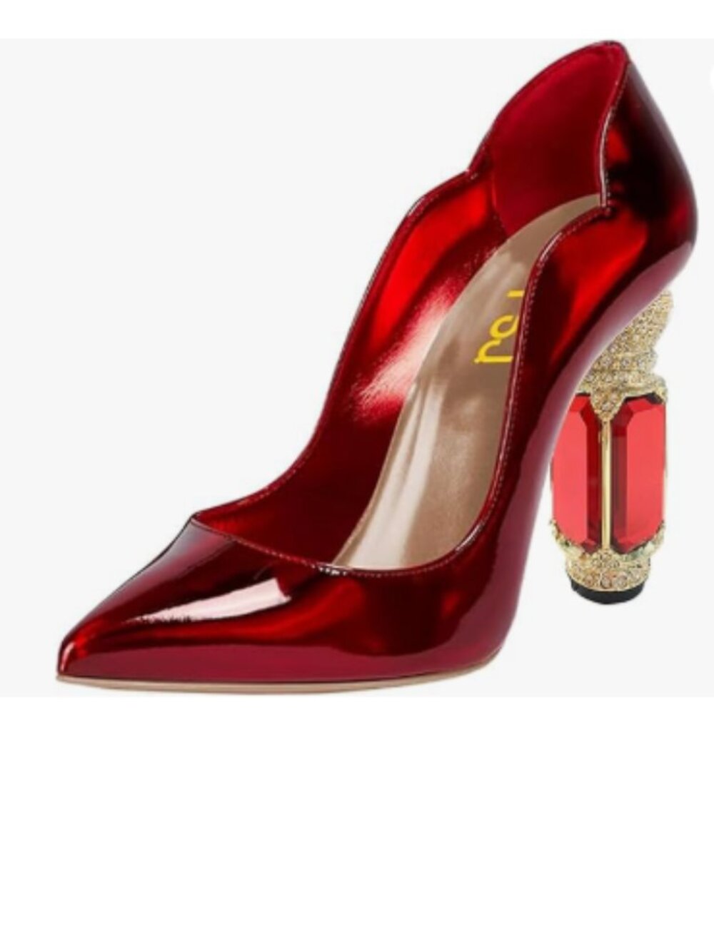 FSJ Red Mirror Pointed Toe Crystal High Heel Pumps Comfort Slip On Prom Shoes